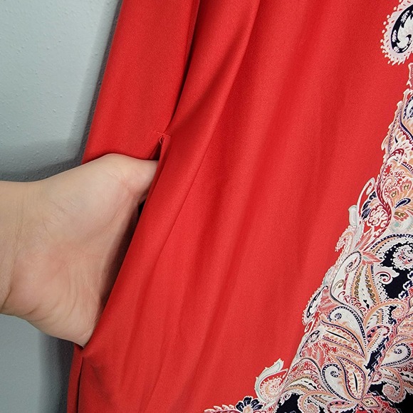 L APT 9 Red dress blue floral paisley gown EE - Picture 5 of 9